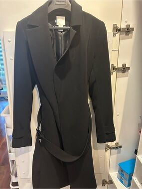 H&M Black Long Women's Trench Coat with Belt